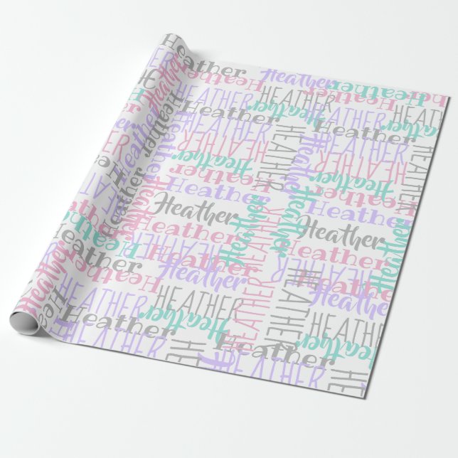 Personalised Custom Name Collage Pink Birthday Wrapping Paper (Unrolled)