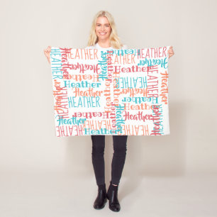 Personalised Custom Name Collage Turquoise Orange Fleece Blanket