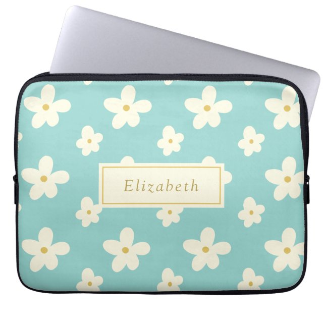 Personalised Custom Name Daisy Floral Cute Flowers Laptop Sleeve (Front)