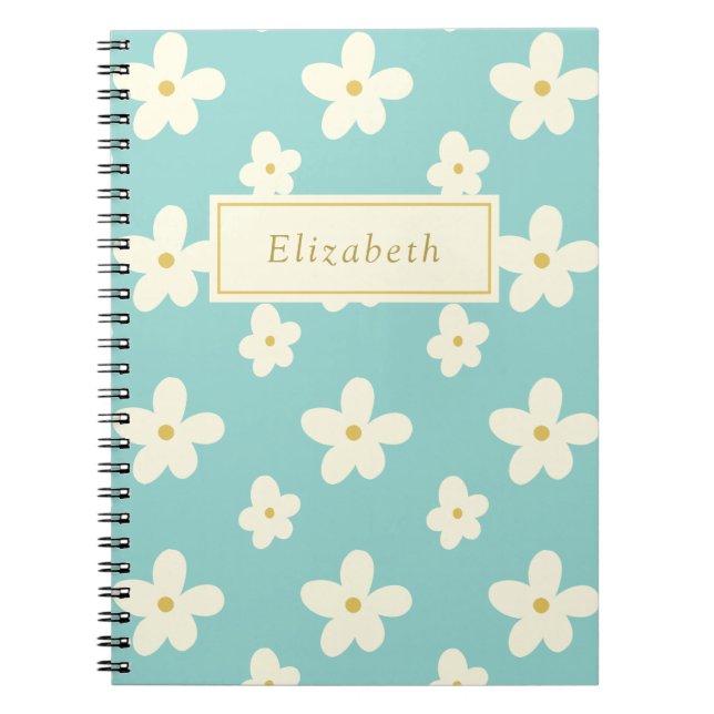 Personalised Custom Name Daisy Floral Cute Flowers Notebook (Front)