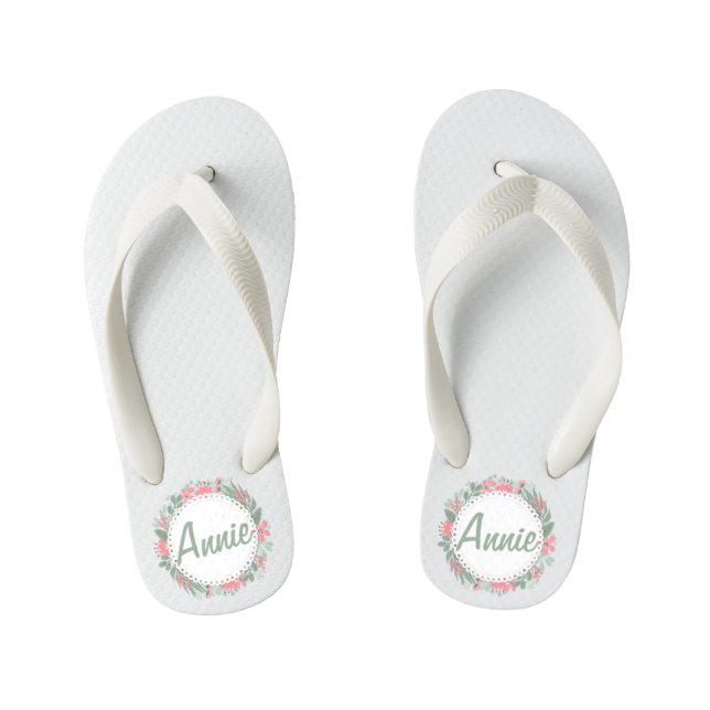 Personalised Custom Name Floral Wreath Flip Flops (Footbed)