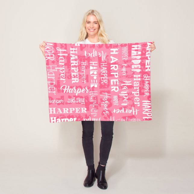 Personalised Custom Name for Harper Pink Fleece Blanket (In Situ)