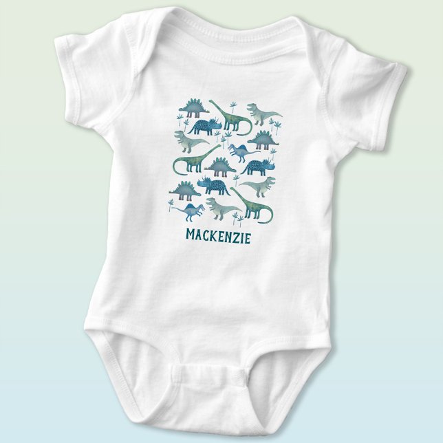 Personalised Custom Name Fun Dinosaur Baby Bodysuit (Fun personalized custom name dinosaur baby bodysuit)