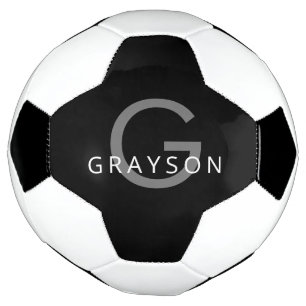 Personalised Custom Name Initial Black Grey Soccer Ball