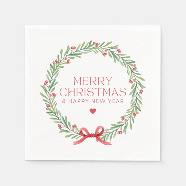 Personalised Custom Name Merry Christmas Happy New Napkin (Front)