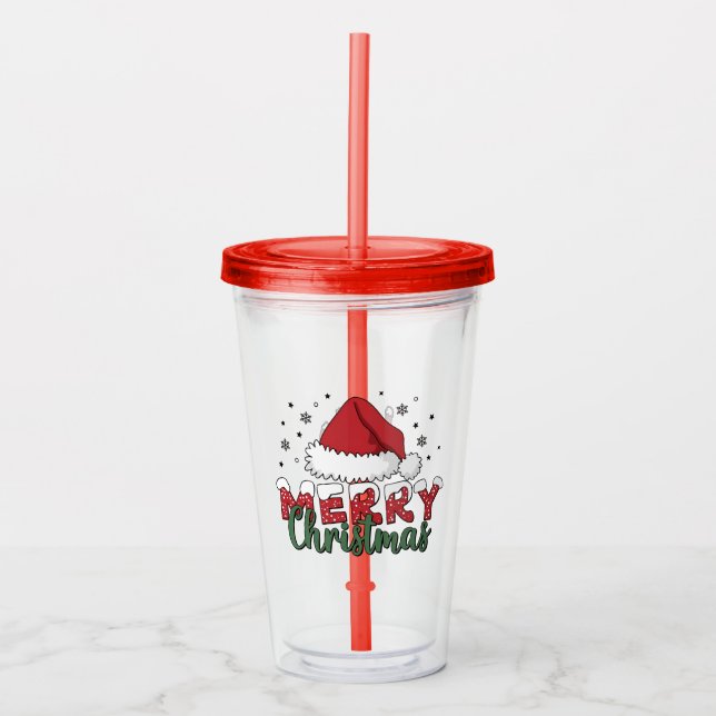 Personalised Custom Name Merry Christmas Holiday Acrylic Tumbler (Front)