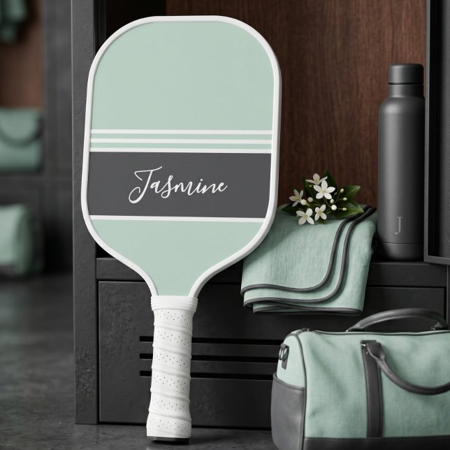 Personalised Custom Name Mint Green Grey Pickleball Paddle (Creator Uploaded)