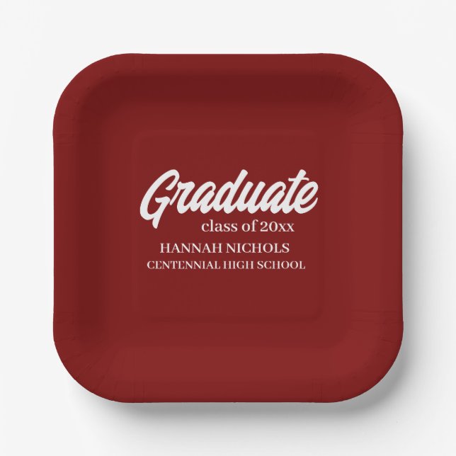 Personalised Custom Name Modern Script Graduation  Paper Plate (Front)