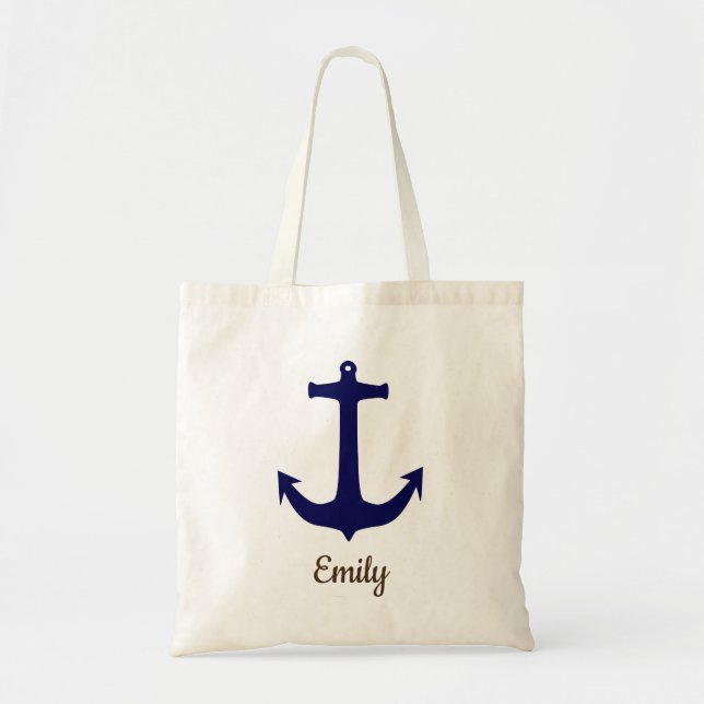 Personalised Custom Name Navy Anchor Tote Bag (Front)
