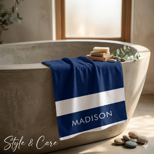 Personalised Custom Name Navy Stylish Bath Towel