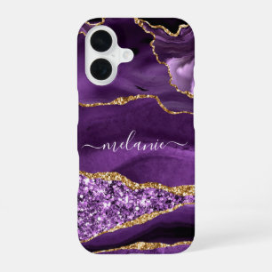 Personalised Custom Name Purple Gold Glitter iPhone 16 Case