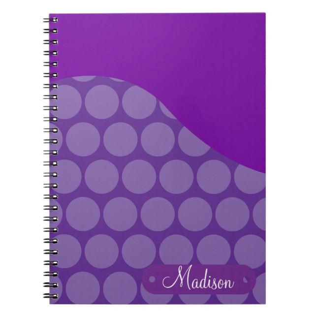 Personalised Custom Name Purple Polka Dots Wave Notebook (Front)