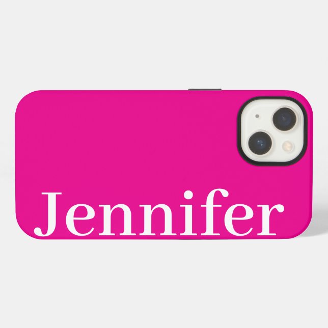 Personalised Custom Name Simple Elegant Hot Pink iPhone Case (Back Horizontal)