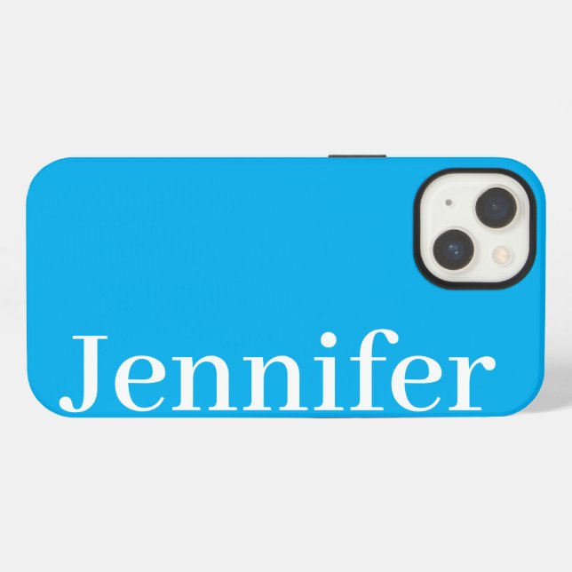 Personalised Custom Name Simple Elegant Ocean Blue iPhone Case (Back Horizontal)