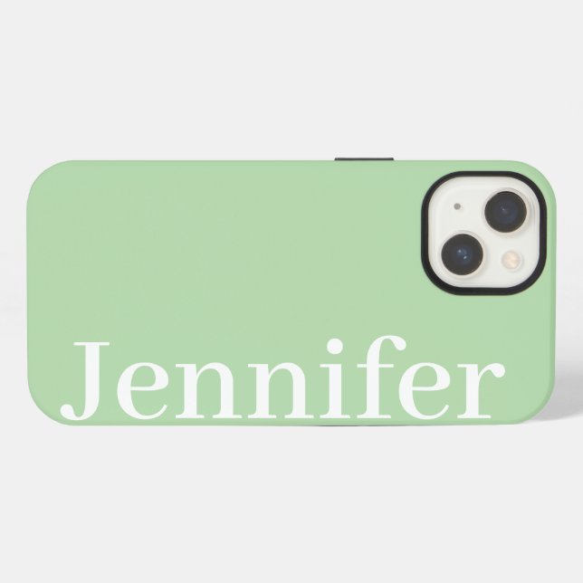 Personalised Custom Name Simple Elegant Pale Green iPhone Case (Back Horizontal)