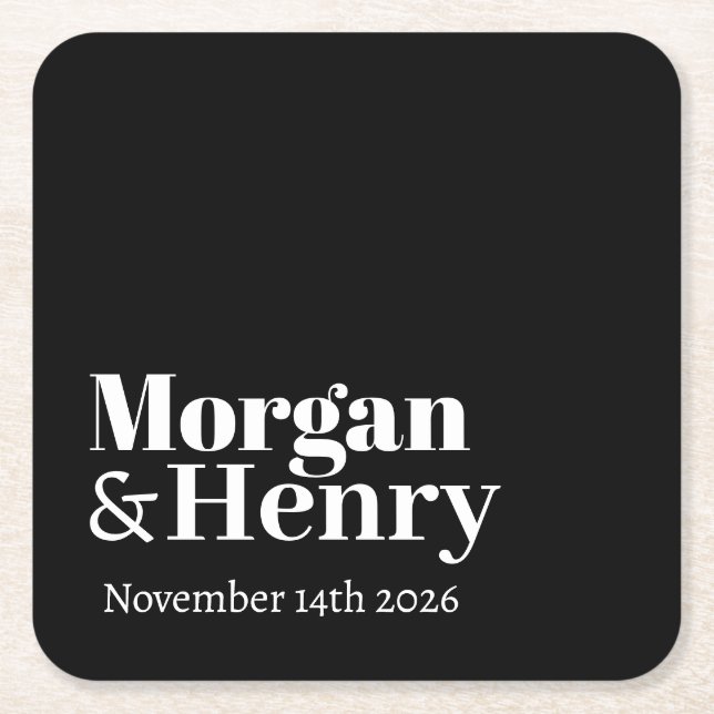 Personalised Custom Name Simple Modern Minimal  Square Paper Coaster (Front)