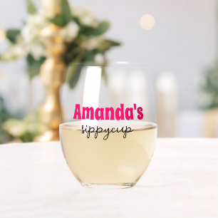 Personalised Custom Name Sippy Cup  Stemless Wine Glass