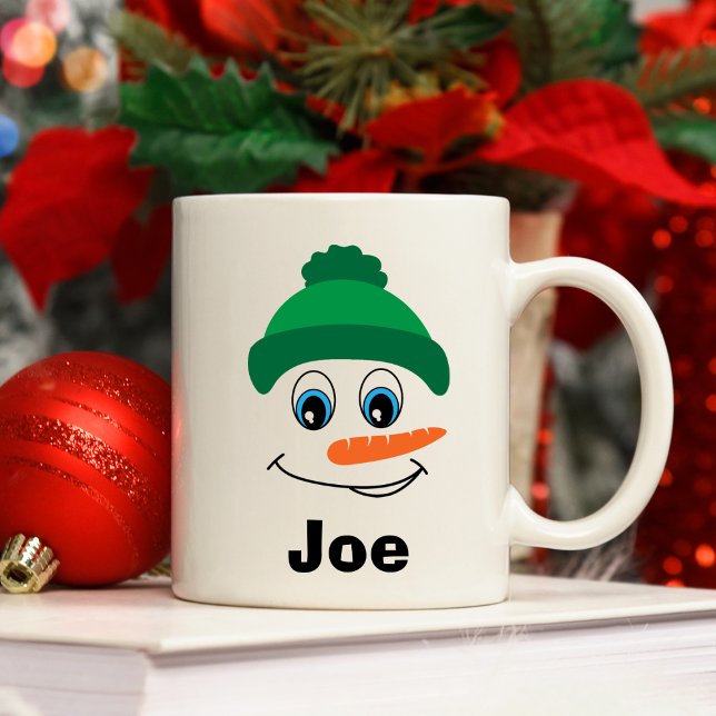 Personalised Custom Name Snowman Green Hat Coffee Mug (Personalized Custom Name Snowman Green Hat Coffee Mug
)