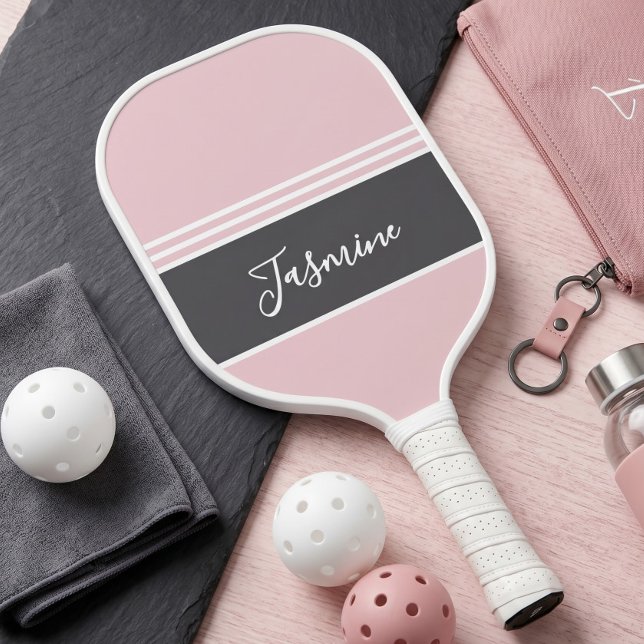 Personalised Custom Name Soft Pink Grey Pickleball Paddle (Creator Uploaded)