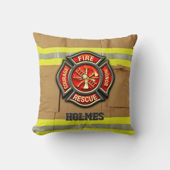 Personalised Custom Name Strong Firefighter Cushion (Front)