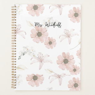 Personalised Custom Name Teacher Pink flowers Planner
