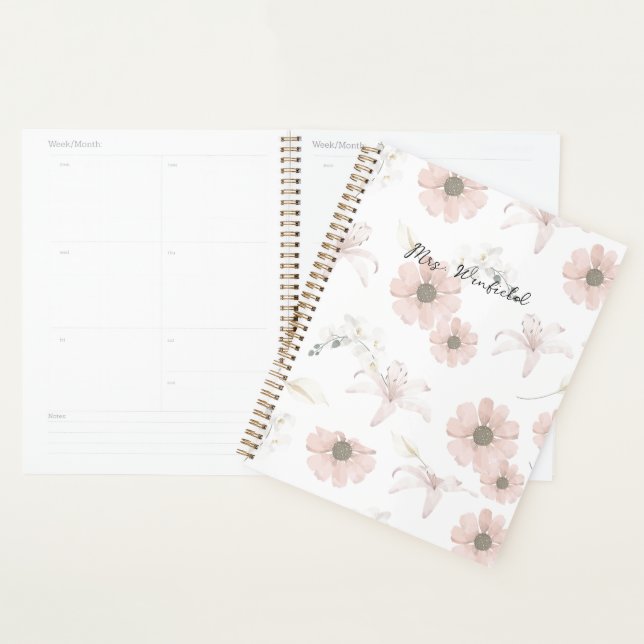 Personalised Custom Name Teacher Pink flowers Planner (Display)