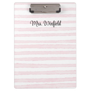 Personalised Custom Name Teacher Pink Lines Clipboard