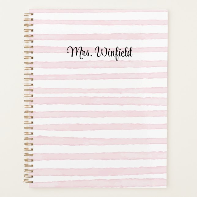Personalised Custom Name Teacher Pink Lines Planner (Front)
