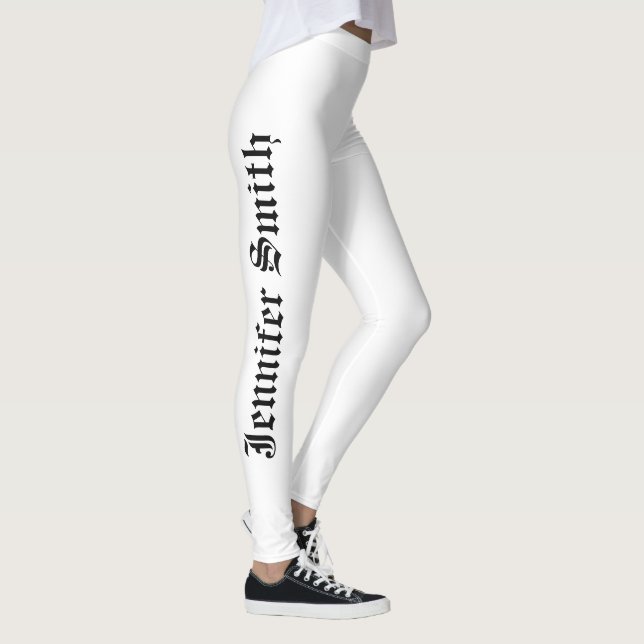 Personalised Custom Name Text black and white  Leg Leggings (Right)