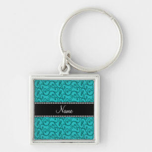 Personalised custom name turquoise swirls key ring