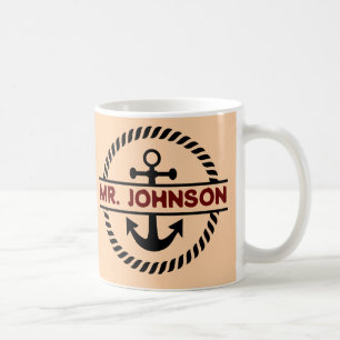 Personalised custom navy blue anchor captain gift coffee mug