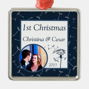 Personalised Custom Navy Blue Dandelion Flower wee Metal Ornament