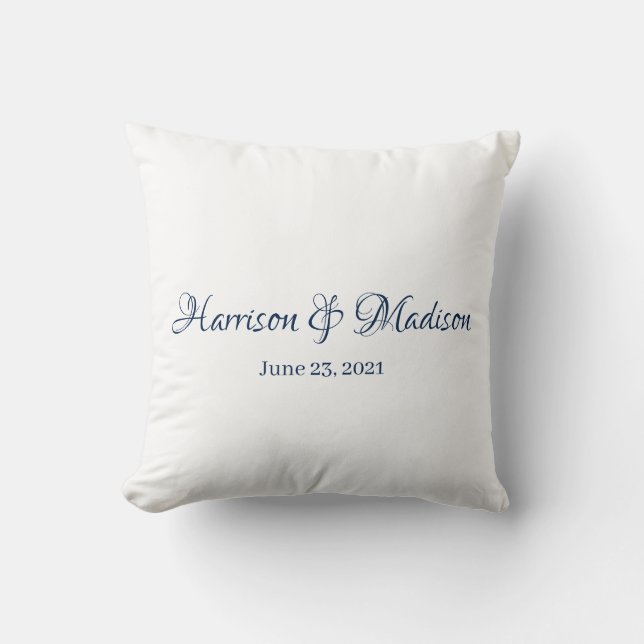 Personalised Custom navy couple Name Date Wedding  Cushion (Front)