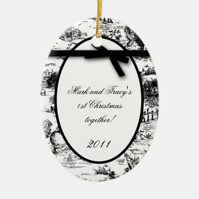 Personalised Custom Ornament Black  White Toile (Front)