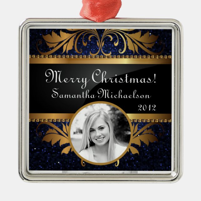 Personalised Custom Ornament Blue Glitter Sequin (Front)