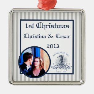 Personalised Custom Ornament Blue Seahorse stripes