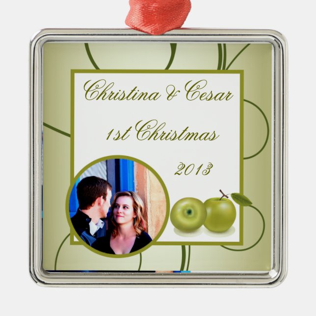 Personalised Custom Ornament Green Apple Swirls Fr (Front)