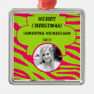 Personalised Custom Ornament Hot Pink Lime Zebra