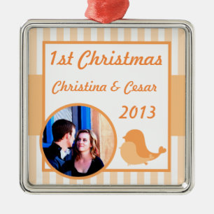 Personalised Custom Ornament Love Birds Peach Stri