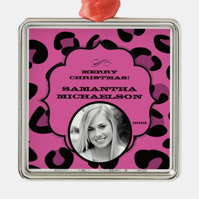 Personalised Custom Ornament Pink Black Leopard (Front)
