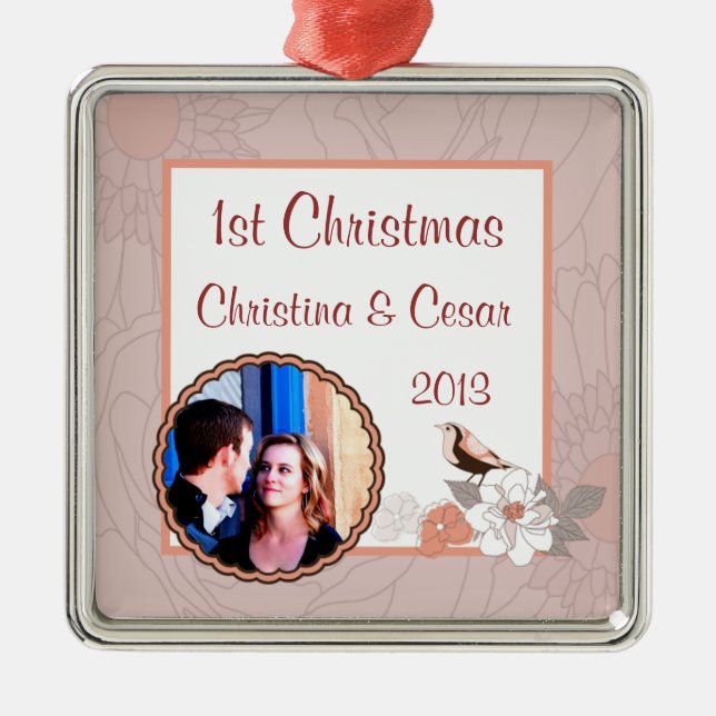 Personalised Custom Ornament Pink/Brown Floral Lov (Front)