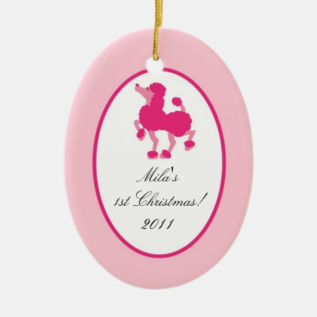 Personalised Custom Ornament Pink Poodle Paris (Front)