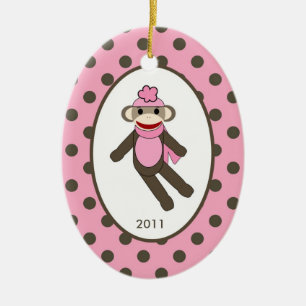 Personalised Custom Ornament Pink Sock Monkey