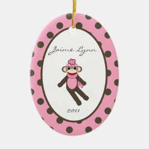 Personalised Custom Ornament Pink Sock Monkey