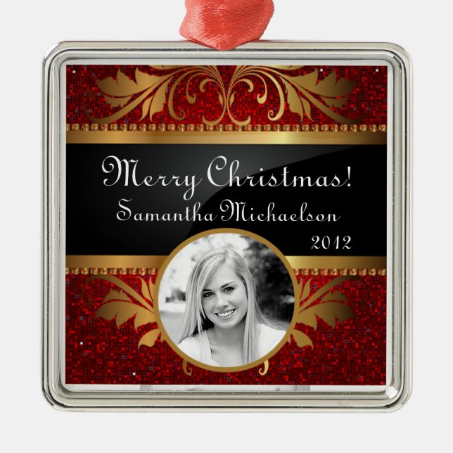 Personalised Custom Ornament Red Glitter Sequin (Front)