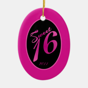 Personalised Custom Ornament Sweet 16 Hot Pink Bla