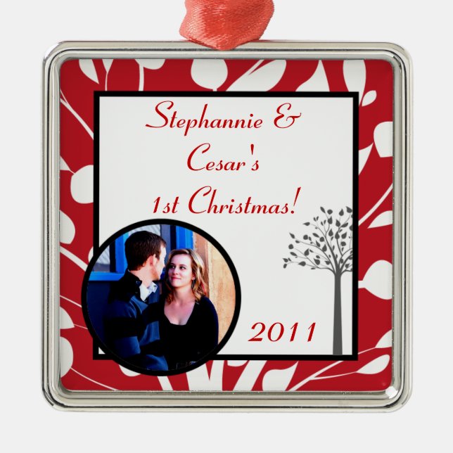 Personalised Custom Ornament Winter Grey/Red Tree (Front)