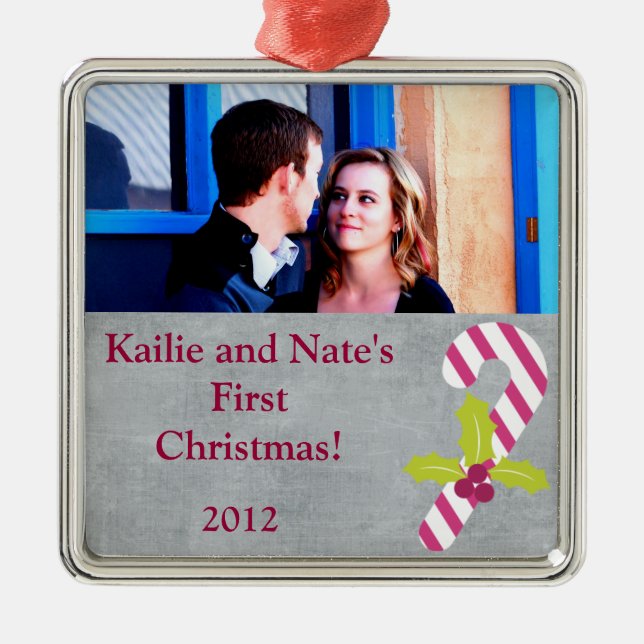 Personalised Custom Ornaments Candy Cane and Holly (Front)