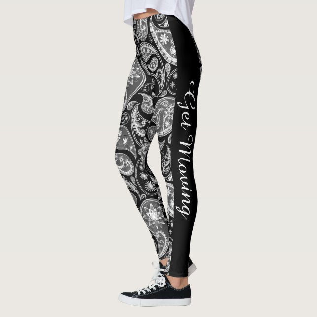Personalised Custom Paisley Black White Leggings (Left)