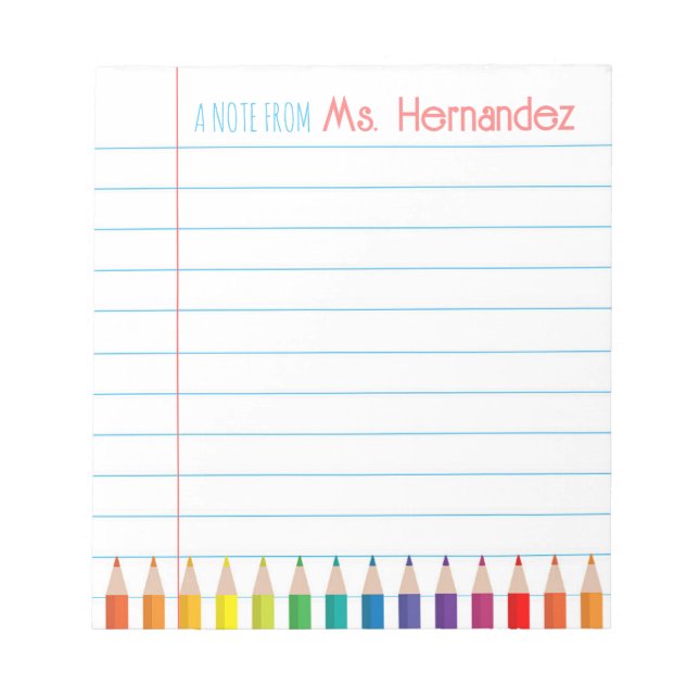 Personalised Custom Pencils Teacher's Notepad (Front)